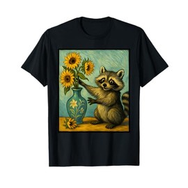 Raccoon with Sunflowers Cute Woodland Painterly Art T-Shirt
