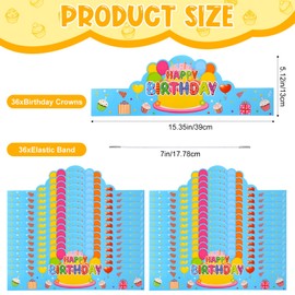 Yunsailing 36 Pcs Happy Birthday Crowns for Kids Paper Birthday Hat Crowns for Classroom Gifts Kids' Party(Blue)