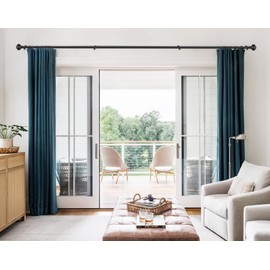 TONIAL Black Curtain Rod 32 to 86 Inches, 7/8 Adjustable Curtain Rods for Windows 20 to 82 Inches, Splicing Drapery Rods Heavy Duty with Netted Texture Finials