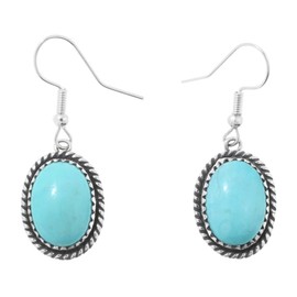 Native American Turquoise Oval Sterling Dangle Earrings French Hook Design 0702