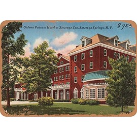 7 x 10 METAL SIGN - New York Postcard - Gideon Putnam Hotel at Saratoga Spa, Saratoga Springs, N. Y. - Vintage Rusty Look