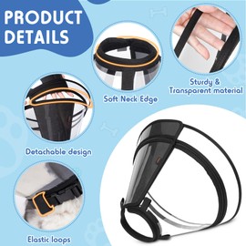 Didopet Didopet Dog Cone, Transparent Recovery Collar for Large Medium Small Dogs, E Collar After Surgery to Stop Licking, Depth Adjustable Soft Cone Not Block Vision