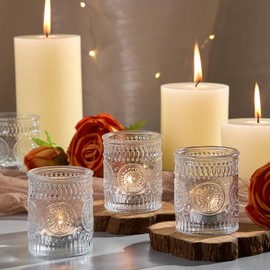 30 Pack Clear Glass Votive Candle Holders, Vintage Candle Holder Bulk, Tealight Candle Holders for Table Centerpieces, Home, Bridal Shower, Birthday, Christmas, Thanksgiving Party Table Decor