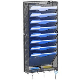 OUTWOLF 10 Tier Hanging Wall File Organizer Wall Mount Paper Document Folder Holder with Hooks for Home Office Organization