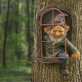 DHOBY GHAUT Elf Out of Door Tree Hugger 12-inch, Gnome Statue Tree Face Garden Decoration for Yard, Patio, Gnome Outdoor Clearance Large Ornaments, Garden Peeker Yard Art