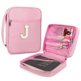 Bible Covers for Girls, Fruobeyla Pink Bible Cases for Woman PU Leather Bible Carrying Case for Women, Large Book Cover with Handle and Zippered Pocket for Kids, 10.2" X 7.8" X 2.12" Pink (Letter J)