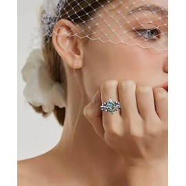 YYmqmq Black Moss Agate Promise Ring Set for Women 925 Sterling Silver Kite Moss Agate Engagement Ring Wedding Ring Set Jewelry Gifts for Women Wife Bridal Her Size 8