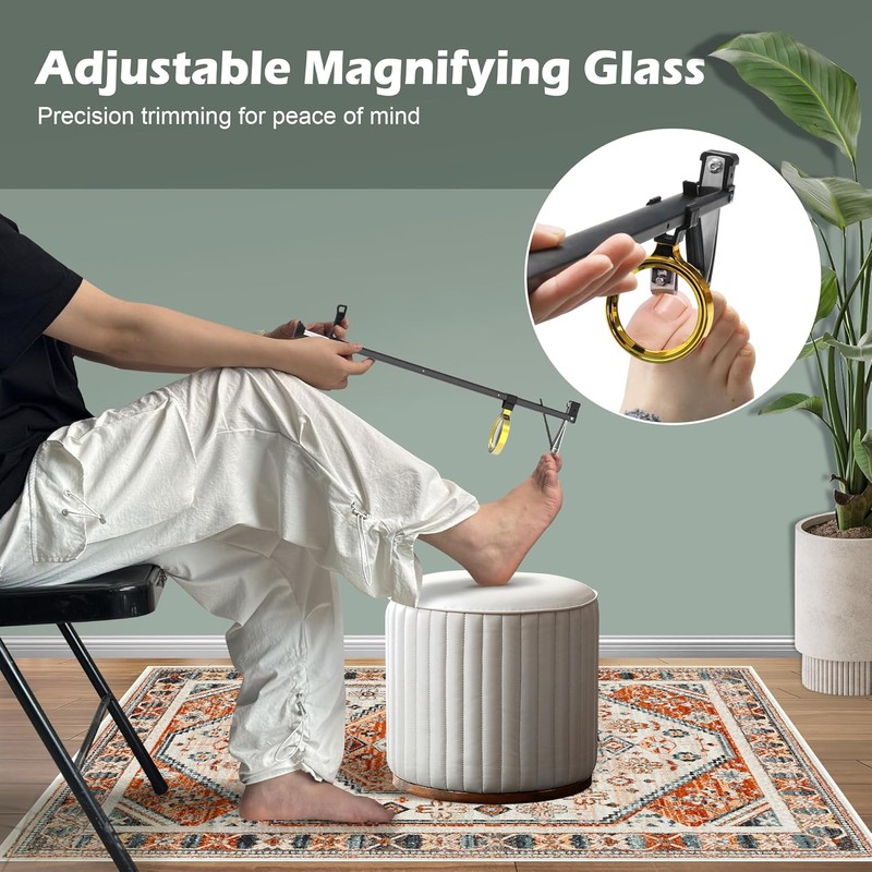 Long Handle Toenail Clippers with Magnifier -Wide Jaw & Ergonomic