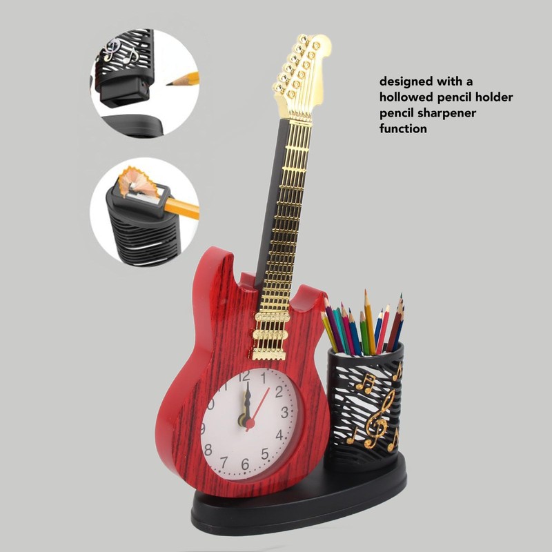 Guitar Alarm Clock,Vintage Desk Clock Guitar Shape Stable Base Battery