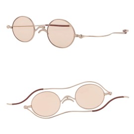 SHIORI SI04 Thin Lightweight Sunglasses Full Flat Movable Nose Pad Round Type, Silver Gold x Light Brown All