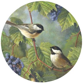 Andreas Silicone TR-HB2333 Chickadee & Grapes Non-Slip 8" Trivet/Pot Holder/Hot Pad, 100% Cotton, Dishwasher Safe, Hot Dishes, Protect Hair Iron, Safe up to 600°F