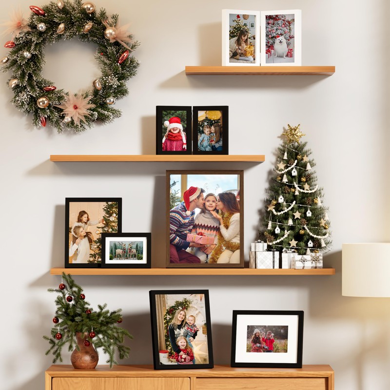 decorUhome Double 4x6 Picture Frame Vertical, Engineered Wood Bifold Photo
