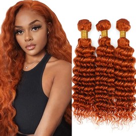 Fridnae Orange Deep Wave Human Hair Bundles Ginger Orange Bundles Hair 24 26 28 Inch Designed for Black Women Ginger Bundles Human Hair (100g/Pc)