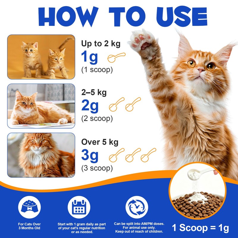 Taurine Powder for Cats, Cat Supplement for Heart, Vision, and