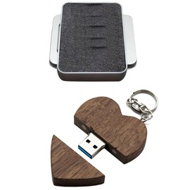 FeliSun Speicherstick USB Stick USB-Flash-Laufwerk Customized Holz Herz USB3.0 Flash Drive Pendrive High Speed Memory Stick Externe Speicher Fotografie Hochzeitsgeschenke (Brown, 64GB)