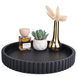Emma & Ella Round Decorative Tray for Coffee Table Decor – Concrete Round Tray Home Decor – Circle Centerpiece Bandejas Decorativas for Living Room, Ottoman, Vanity, or Entryway (Black)