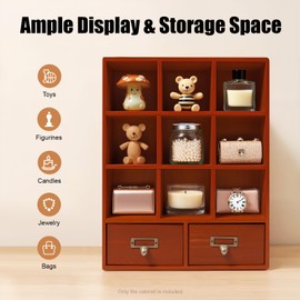 AHULIN 9-Cube Wooden Storage Shelf Organizer with 2 Drawers, Desktop Bookshelf Display Cabinet for Bedroom Aesthetic Cube Storage (Brown)