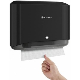 Modunful Paper Towel Dispenser Wall Mounted, Multifold Paper Towel Dispenser, C-Fold Paper Towel Holder for Bathroom No Hole Installation, Black ABS Cover