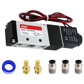 RIH Pneumatics Solenoid Valve 4V210-08 12V/24V/110V Series Single Coil Pilot-Operated Electric 2 Position 5 Way Connection Type (DC12V/Out of line, 1/4"NPT)