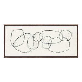 Kate and Laurel Sylvie Dancing Circles Framed Canvas Wall Art by Teju Reval of SnazzyHues; 18x40 Brown; Mid Century Modern Minimalist Wall Décor
