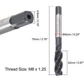 MACHSWON Spiral Flute Thread Tap for Processing Blind Holes and Sticky Materials H2 Tolerance High Speed Steel Metric Machine Threading Tap M8 x 1.25 mm 2PCS