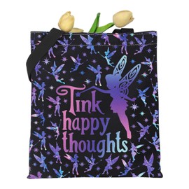 KUIYAI Fairy Tinker Gift Tink Happy Thoughts Tote Bag For Shopping Travel Tinkerbell Gift Magic Kingdom Gift (tink happyUK)