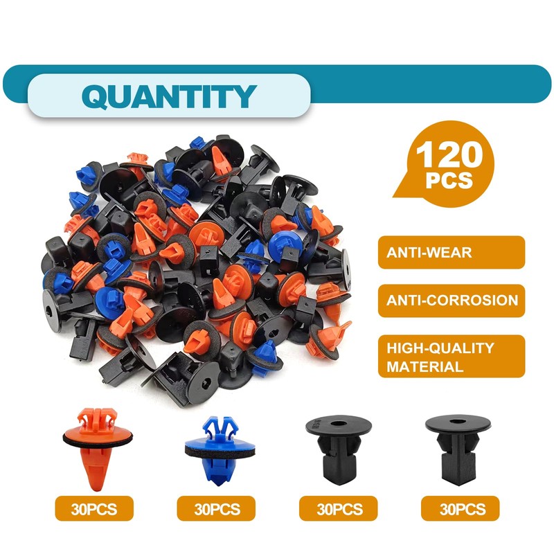 120Pcs Retainer Fastener Rivets for Bumper Fender Liner 90189-06065 Compatible