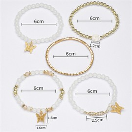 4Pcs Set Bohemian Butterfly Crystal Stone Stretch Pendant Bracelets for Women Gold Beaded Stackable Stretch Bracelet Colorful Charm Jewelry Boho Summer Beach-Rose White