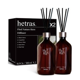 HETRAS. Premium Reed Diffuser: Set of 2 x 16.9oz (1,000 ml) Large Capacity | Fragrance Oil Diffuser & Sticks for Home & Office & Bathroom Decor - Gifts for Loved One (Hug Soap)
