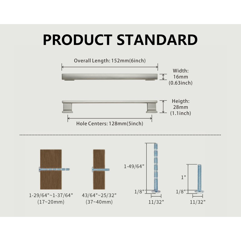 GOFFIDECO 10 Pack 5 Inch(128mm) Brushed Satin Nickel Kitchen Cabinet