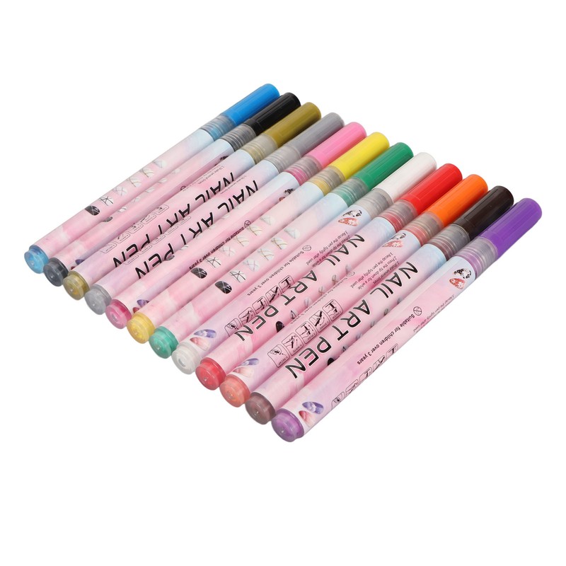 12Pcs 3D Nail Polish Pens 0.5mm Tip Bright Colors Easy