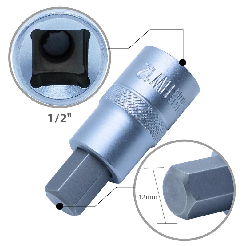 CCLIFE Hexagonal Socket 12 mm, 1/2 Inch Hex Bit Socket,