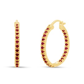 Simulated Pink Ruby July Birthstone Oval Hoop Earrings In 14k Yellow Gold Over Sterling Silver