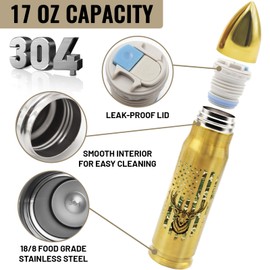 MoYueno Hunting Gifts for Men, Gifts for Fathers Day, 17 Oz I'd Rather Be Hunting Bullet Tumbler with Lid, Hunting Cup for Deer Hunt, Hunting Gift for Birthday, Gift for Hunter Veteran, Gold