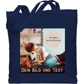 Geschenk mit Namen personalisiert by Shirtracer - Cotton Bag - Own - Photo Picture Gift I Your Picture and Text, 3 Navy Blue
