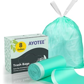 AYOTEE Compostable Trash Bags 8 Gallon Trash Bags Drawstring Unscented, 50 Count Drawstring Thick Tear Free Medium Garbage Bags 8 Gallon, 30L TrashBags Wastebasket Liners for Kitchen Home Office Use