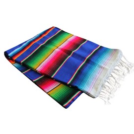 Del Mex Mexican Serape Blanket (X-Large, Blue)