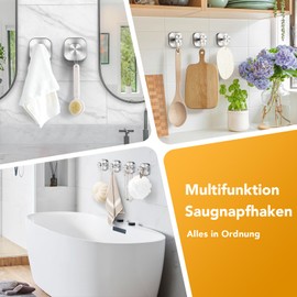 homeasy Pack of 2 Suction Cup Hooks Extra Strong Suction Cup Hooks Square Vacuum Suction Cups with Hooks Towel Holder Suction Cup Hook No Drilling for Kitchen Bathroom Office Silver