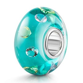 MATERIA by Matthias Wagner Glass Bead Charms Pendant Silver 925 with Zirconia for Women, Glass Cubic Zirconia