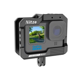 Nitze Hero 12 Cage, Hero 11 Cage, Hero 10 Cage, Hero 9 Cage with 2 Built-in Cold Shoes and Folding Finger Adapter, Aluminum Protective Cage for Gopro Hero 12/ Hero 11/ Hero 10/ Hero 9 Black - T-GP01A