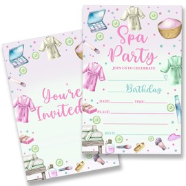 QZJ Spa Birthday Party Invitations Supplies with Envelopes Set of 20 Girl Birthday Invites Fill in Blank, Double Sided