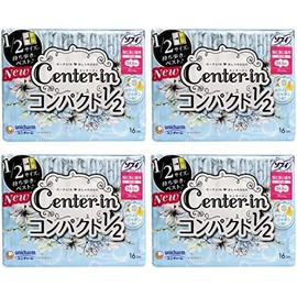 Center-in Compact 1/2 White, Especially for Daytime Use, Includes Wings, 16 Sheets (Slim Sanitary Napkins, x 4)