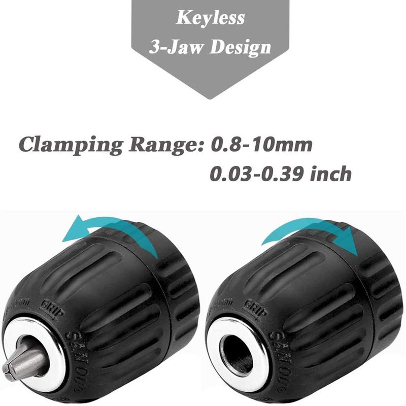 Mesee 0.8-10mm Keyless Drill Chuck Adapter Mount 3/8-24UNF Quick Release