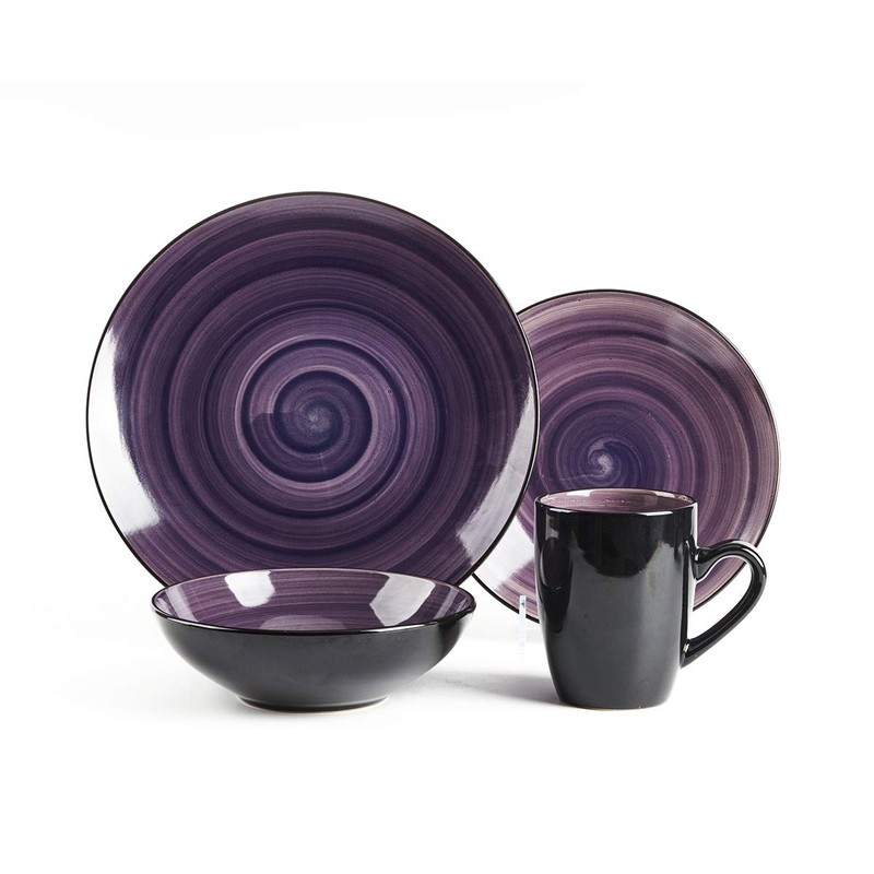 HomeVss Sonoma 16 Piece Stoneware Dinner Set, Samoa, Outside Black