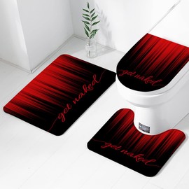 AAtter 4 Piece Red and Black Shower Curtain Set Get Naked Burgundy Ombre Simple 60Wx72L Curtains Decor with Non-Slip Rugs, Toilet Lid Cover and Bath Mat Bathroom Accessorie Home Bathtub Set, Gradient