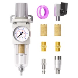 TAILONZ PNEUMATIC 0-150PSI 1/4 Inch NPT 5 Micron Copper Element Air Filter Pressure Regulator Combo Piggyback, Air Tool Compressor Filter with Gauge