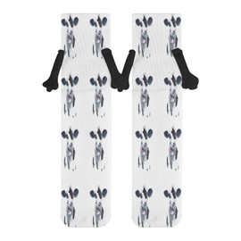 1 Pair Soft Socks Black Holding Hands, Compression Knee High Stockings Long Athletic Circulation 16x3.9 in Print Watercolor Cow Head Portrait Black and White Farm Animal