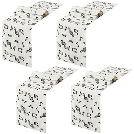 Peryiter 2 Pcs Linen Musical Table Runner, Musical Entertainment Theme Pattern, Waterproof Runner Decor for Music Event Birthday Party Wedding Table Kitchen, 72'' x 13'' (Musical Notes Style)