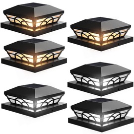 T-SUN Solar Post Cap Lights 6 Pack – Outdoor Waterproof Fence Lights for 3.5x3.5 4x4 5x5 5.5x5.5 Wood/Vinyl Posts, 2 Modes Warm White/White, Solar Deck Light for Patio, Garden, Porch (Black)