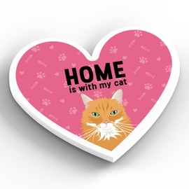 Global Designs Ginger Cats Home With My Cat Katie Pearson Artworks Heart Shaped Wooden Magnet